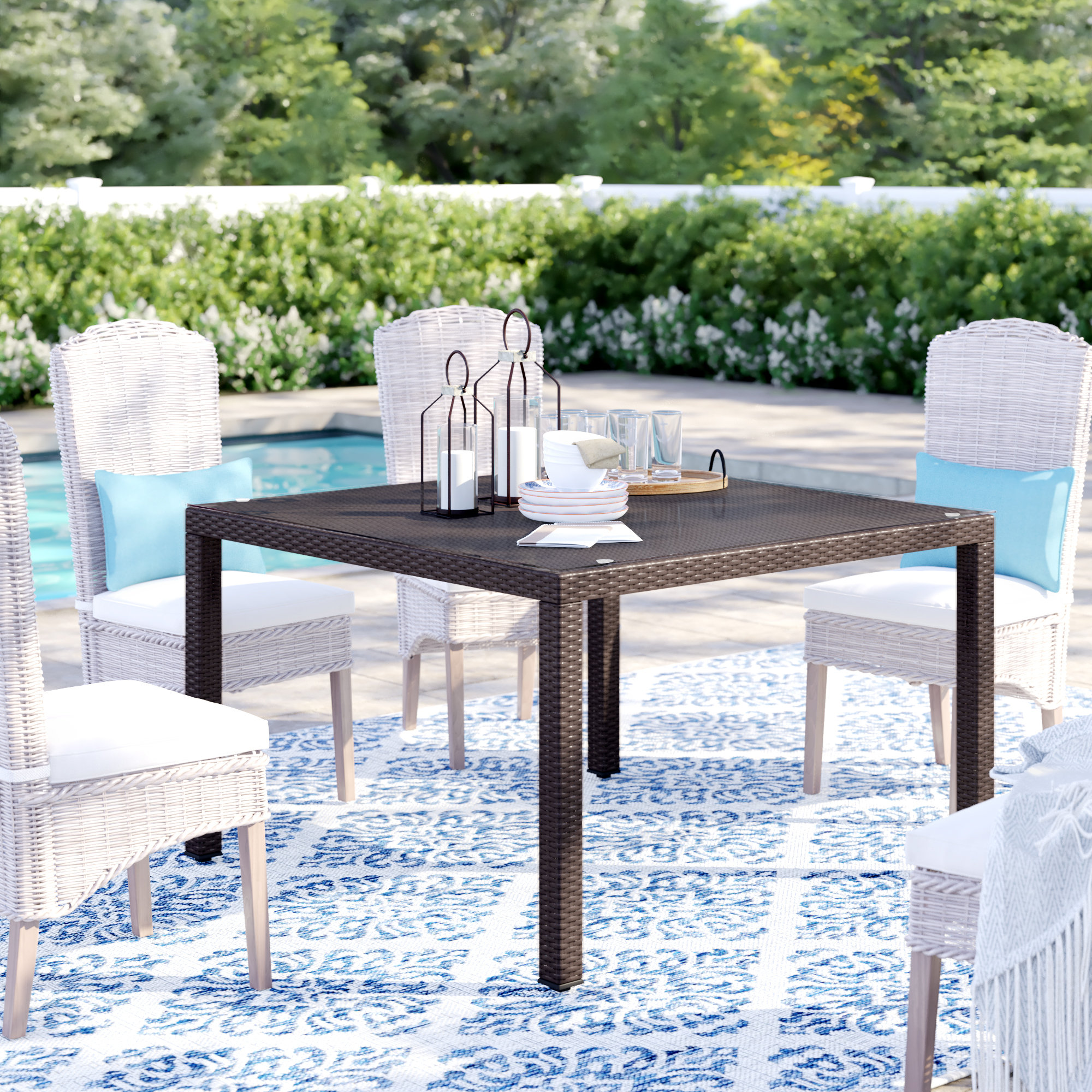 Modway Convene Wicker Rattan Outdoor Patio 47" Square Dining Table in